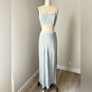 House of harlow 1960 Satin Skirts Crop Top Set Light Blue